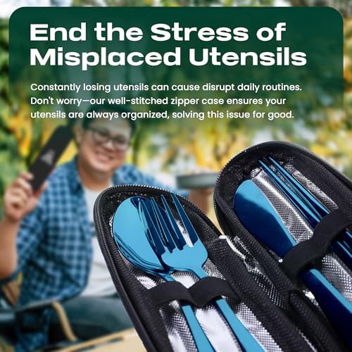 Taplord Portable Travel Silverware Set With Case, Includes 5 Pcs of Travel Utensils With Case, Stainless Steel Flatware Set For Camping, Easy to Travel, Lightweight (Blue) - Image 4