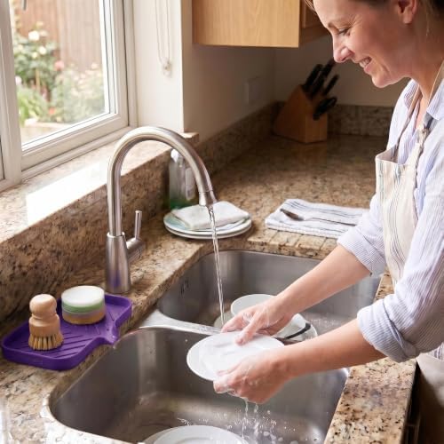 MicoYang Silicone Soap Dish with Drain Spout — Self-Draining Sink Organizer Tray for Bathroom & Kitchen, Sponges, Dispensers & Soap Holder, Non-Slip & Dishwasher Safe, Purple (Medium, 9.6"×5.3") - Image 6