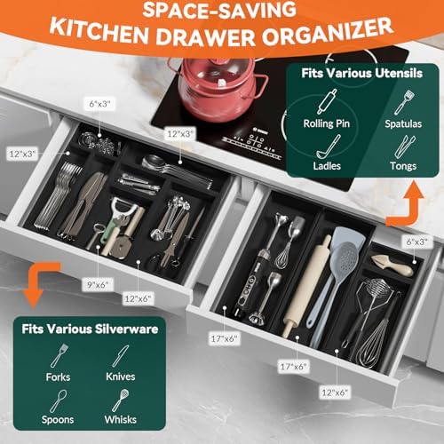 Lixple Bamboo Kitchen Drawer Organizer, 2 Pack, 9" x 6" x 2", Black - Image 3
