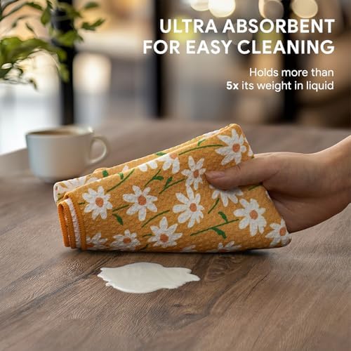 RECYCO Waffle Kitchen Towel Set of 2 - Quick Dry Microfiber Sustainable Dish Towels - Ultra Absorbent Reusable Cleaning Tea Towels - Lightweight Hand Towels,16”x 28”, Matisse Floral - Image 4