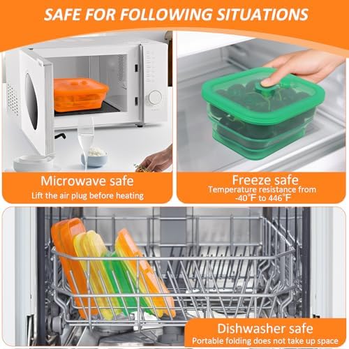 Set of 3 Clear Collapsible Full Silicone Food Storage Containers with Lids, Bento Lunch boxes for Meal Prep, Lunch, Leftovers, Microwave Fridge Dishwasher Safe, BPA-Free - Image 7
