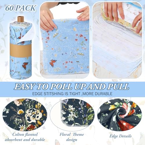 60 Pack Reusable Kitchen Cloths Cotton Towels, Rich Flowers - Image 4