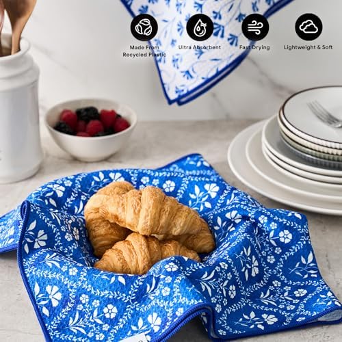 RECYCO Waffle Kitchen Towel Set of 2 - Quick Dry Microfiber Sustainable Dish Towels - Ultra Absorbent Reusable Cleaning Tea Towels - Lightweight Hand Towels,16”x 28”, Coastal Bliss - Image 2