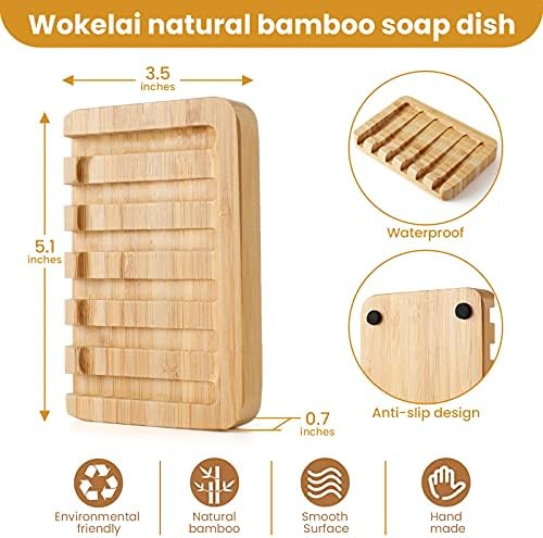 Shampoo Bar Holder Bamboo Soap Dish for Shower Wood Soap Dishes Wooden Soap Saver Tray Stand Self Draining Travel Soap Container Case for Bathroom Kitchen Bath Tub Razor Sponges, Waterfall Drain 2 PCS - Image 3