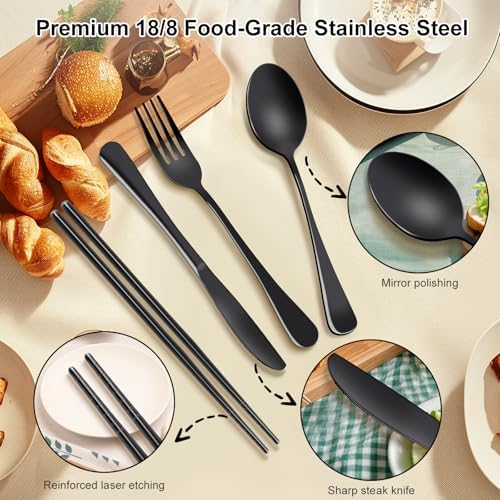 5 Piece Travel Utensils Set With Case, Stainless Steel, Black - Image 6