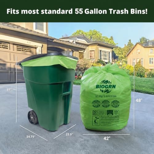 50-55 Gallon Compostable Trash Bags Food Waste Bags Liners with Flat-Top, Thick 2 Mil, 208.2 Liter, 12 Bags, Tall Kitchen Food Scrap Waste Bag, ASTM D6400, US BPI and OK Compost Home Certified - Image 2