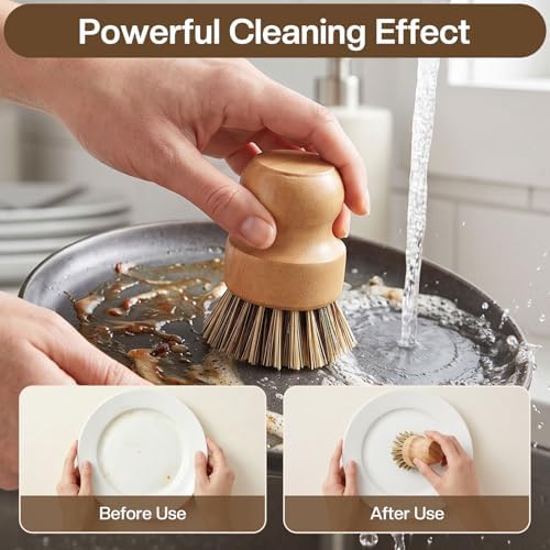 Wooden Dish Brush Handheld Bamboo Wok Brush Scrubber for Dishes Pans Pots Fruit and Veggie Washing(2,Beige and Brown) - Image 6