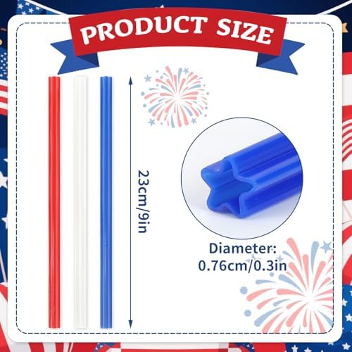 JANYUN 30 Pieces Patriotic Plastic Straws, Red White Blue Star Straws - Image 2