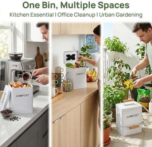 Tlence 1.7 Gallon Kitchen Compost Bin, Countertop Food Waste Pail with Handles, Odorless Composting Bucket with Carbon Filters, Indoor Small Food Scrap Composter for Trash Waste, White - Image 7