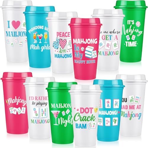 LemonRoad 12 Pcs Mahjong Cups with Lid 16 oz Mahjong Plastic Tumblers by Unknown