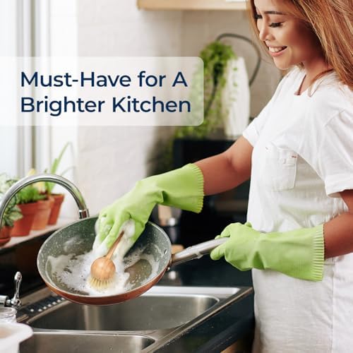 Lorzon 2 Pack Dish Brush with Handle, Bamboo Dish Scrub Brush, Kitchen Brushes for Dishes, Scrubber, Pots, Pans, Sink, Dishwashing Cleaning Brush - Image 6
