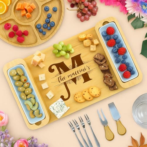 Personalized Charcuterie Boards Gift Set, Custom Engraved Wood Cheese Tray by Bamb%C3%BCsi