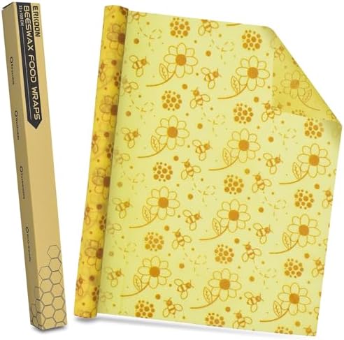 Reusable Beeswax Food Wraps, 13x39 Inch Eco-Friendly Beeswax Wraps for Bread Sustainable Food Storage Wraps Beeswax Paper Roll for Sandwich, Cheese by ERKOON
