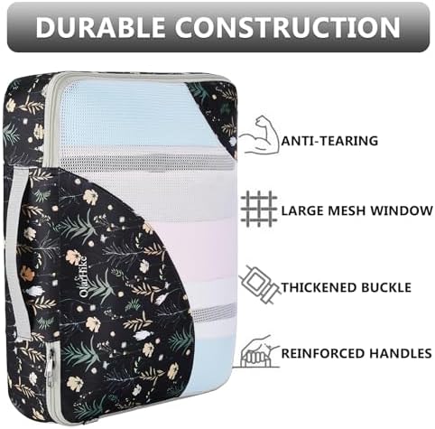 OlarHike Packing Cubes for Travel,Gifts for Women Mom,Anti-Tearing Suitcase Organizer for Luggage with Shoe & Hanging Toiletry Bag,Vacation Essentials & Accessories for Cruise Ship,8 Set,Black Flower - Image 5