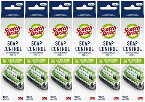 Scotch-Brite Soap Control Dishwand Brush Refills, Non-Scratch Scrub Brush Heads, Durable & Odor-Resistant, 6 Count (12 Total Refills) by Scotch-Brite