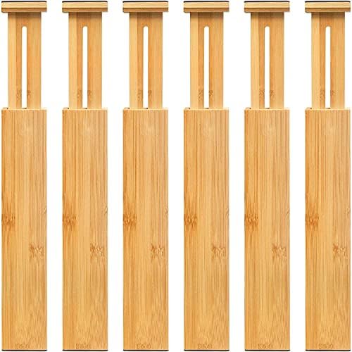 VaeFae 60-Pack Adjustable Bamboo Drawer Dividers, Expandable Drawer Organizer for Kitchen Utensils, Clothes, Bathroom, Office – Fits Drawer Interiors 16.6" to 21.8" by VaeFaeDirect