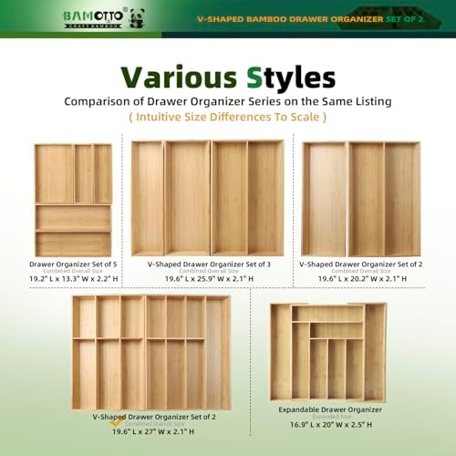 BAMOTTO CRAFTBAMBOO 13 Slot V-Shaped Bamboo Drawer Organizer Set of 2 - Image 7