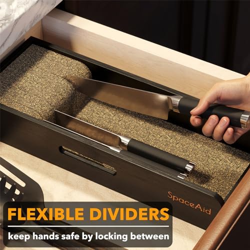 SpaceAid Knife Drawer Organizer Bamboo Insert Dock, Kitchen Steak Knives Holder Organizers Block for Drawer in Storage Organization (Small, Black) - Image 2