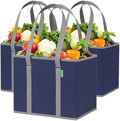 Reusable Grocery Bags (3 Pack) – Heavy Duty Shopping Bags, Blue by CreativeGreenLife