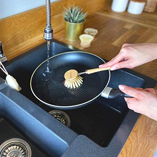 eplanita Natural Dish Brush, 3 Replacement Heads, Kitchen Eco Bamboo Scrubber Brushes, Extra Plant Sponge, Plastic Free Washing Up, Zero Waste Cleaning - Image 5