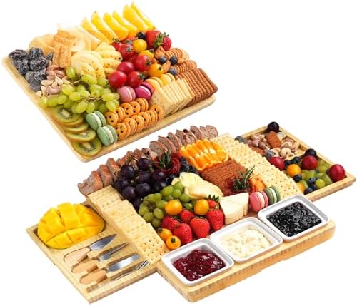 Large Bamboo Charcuterie Board, Double Pull-Out Trays Set, Natural by Maxboro