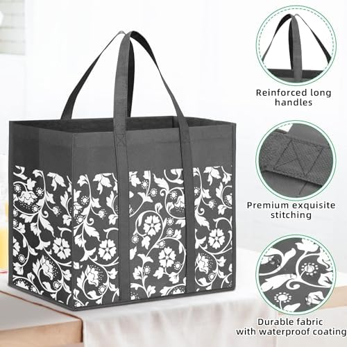 Reusable Grocery Bags Foldable Tote Bags bulk Shopping Bags 10-Pack, Grey - Image 6