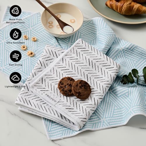 RECYCO Waffle Kitchen Towel Set of 2 - Quick Dry Microfiber Sustainable Dish Towels - Ultra Absorbent Reusable Cleaning Tea Towels - Lightweight Hand Towels,16”x 28”, Modern Maze - Image 2