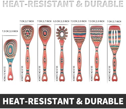 Gudamaye Pakkawood 7-Piece Wooden Cooking Utensils, Wooden Spoons for cooking, Wooden Utensil set, Pinkish-Orange Pakkawood Cooking Spoons, Non-Stick Spoon, Pakkawood kitchen utensils - Image 3