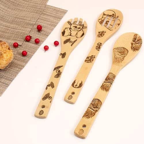 5 PCS Star War Burned Wooden Spoons Cooking Organic Spoons Turners Carved Spatulas Non-Stick for Cookware Kitchen Gadgets - Premium Quality Gifts for Housewarming and Wedding - Image 5