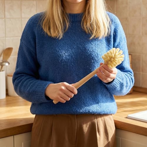 6-Pack Natural Wood Dish Brush Set with Long Beechwood Handle & Sisal Bristles, 13.8 x 2.7 Inch Bottle Brush for Cleaning Jars, Mugs, Glasses, Vases, Pitchers - Image 5