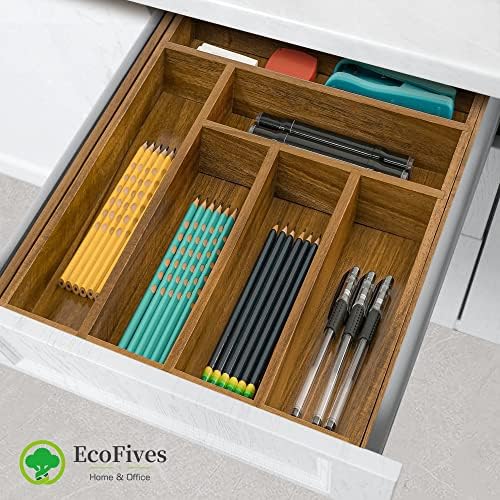 Luxury Acacia Kitchen Drawer Organizer - Silverware Organizer - Utensil Holder and Cutlery Tray with Grooved Drawer Dividers for Flatware and Kitchen Utensils (8 Slot), 17*12.4*2 inch - Image 3