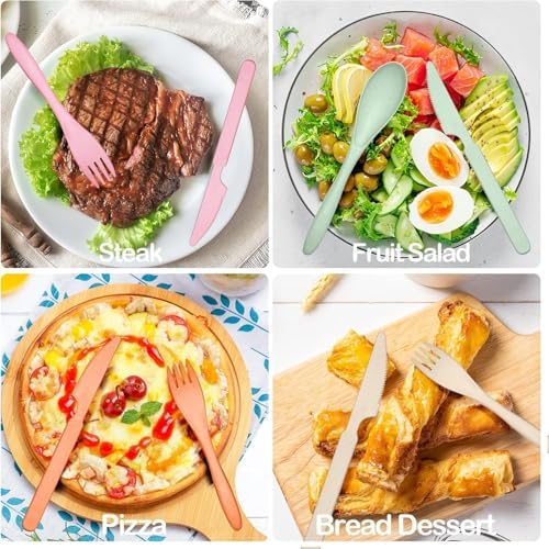 YDYTOP Reusable Travel Utensils Set with Case, 55 Sets Wheat Straw Knife Fork Spoon Cutlery, Multicolor Plastic Silverware for Kids and Adults, School Lunch, Party, Picnic and Camping - Image 4