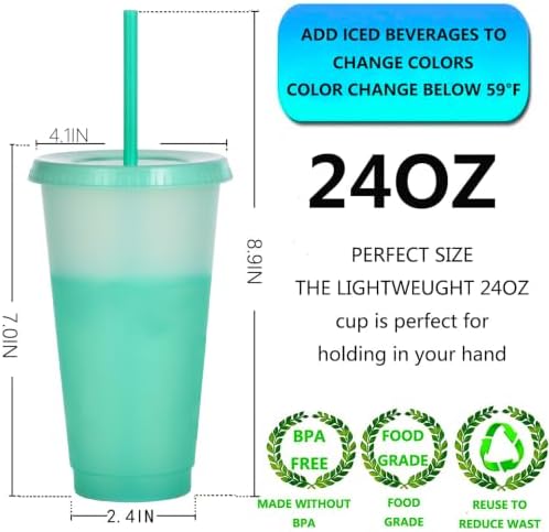 Color Changing Cups, 5 Pack 24oz Plastic Tumblers, Reusable Iced Coffee & Smoothie Cups with Lids and Straws for Parties and Travel (transparent, 24 Pcak) - Image 2