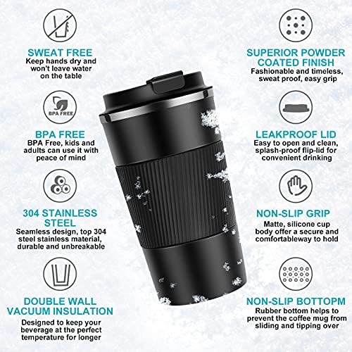 YINJOYI 12oz Travel Coffee Cups Insulated Tumbler Thermal Mug to Go with Lid Leak Proof Reusable Stainless Steel Coffee Mug Spill Proof for Hot and Iced Cold Drinks (Purple, 380ml) - Image 3