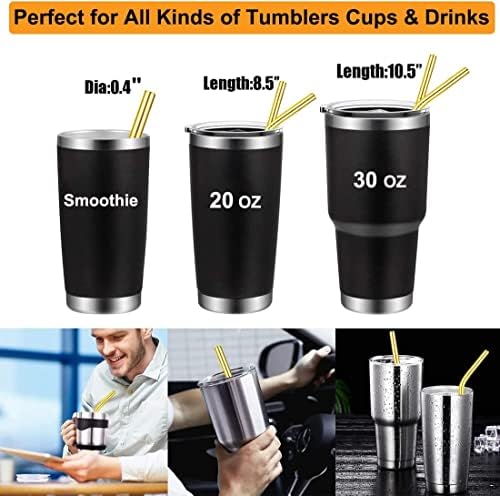 Vinaco 6 Pack Gold 0.4" Wide Bore Reusable Stainless Steel Smoothie Straws - Image 6