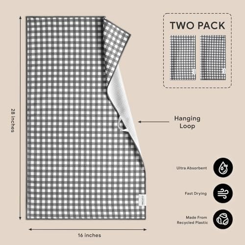 RECYCO Waffle Kitchen Towel Set of 2 - Quick Dry Microfiber Sustainable Dish Towels - Ultra Absorbent Reusable Cleaning Tea Towels - Lightweight Hand Towels,16”x 28”, Dove Gray Plaid - Image 6