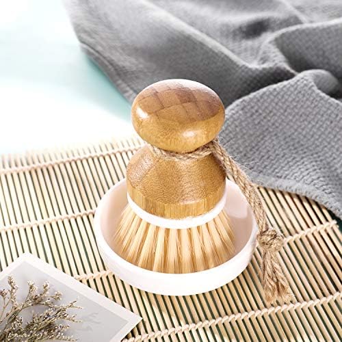 Boao 3 Pieces Bamboo Dish Scrub Brush and 1 Holder Natural Wooden Kitchen Cleaning Scrubbers Durable Bamboo Palm Household Pot Scrubber Brush for Dishes Pots Pans Kitchen Sink Cleaning - Image 5