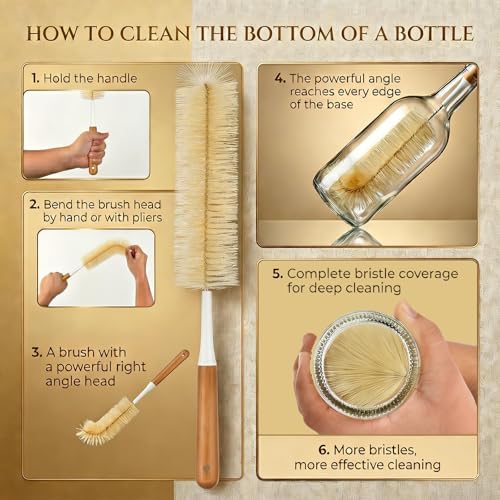 ALINK Extra Large Long Bottle Brush Set - 16" / 15" Long Bamboo Handle Bottle Cleaner for Narrow Neck Beer Wine Bottles, Decanter, Tumblers, Thermos, Jugs with Straw Brush, Kettle Spout/Lid Brush - Image 5