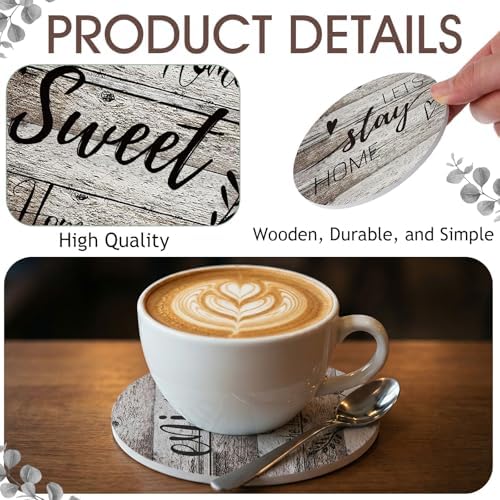 Queekay House Warming Gifts New Home Farmhouse Coasters Set of 6, Natural - Image 3