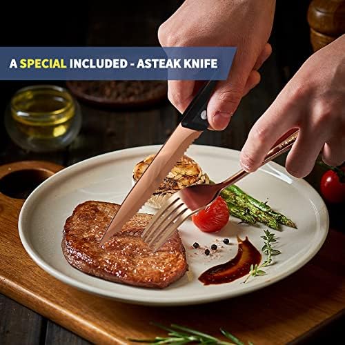 Logcow Travel Utensils Set with Case, 10-Piece Reusable Stainless Steel Camping Cutlery, Portable Fork Spoon Knife Chopsticks & Straw for Work, Lunch, Picnic (Rose Gold) - Image 4