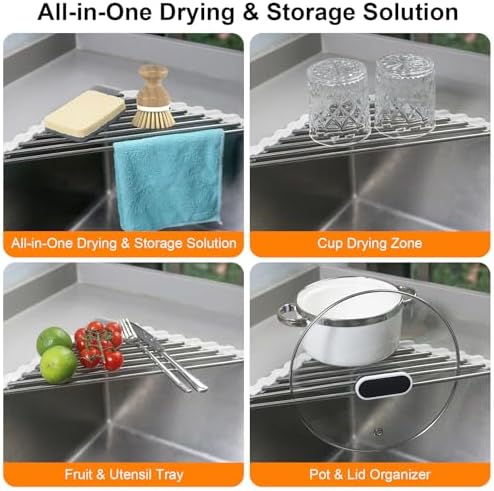 Sink Caddy Sponge Holder for Kitchen Sink, Small Dish Drainer for Kitchen Counter, Triangle Sink Brush Drainer Rack, Collapsible Dishes Drying Rack Over Sinks, Dishrack Utensil Holder Dryer White - Image 5