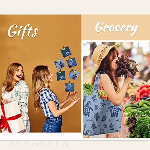 BeeGreen Sea Turtle Reusable Grocery Bags Large Tote Bag With Handles, Bulk Gift Foldable Shopping Bags for Women 6 Pack, Cute Cloth Bag, Heavy Duty, Washable For Beach, Holiday, Travel And Groceries​ - Image 2