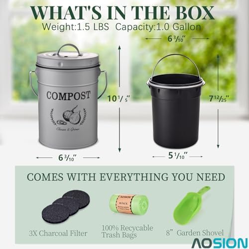 AOSION 1 Gallon Countertop Compost Bin for Kitchen with Lid,Odor Resistant - Image 2