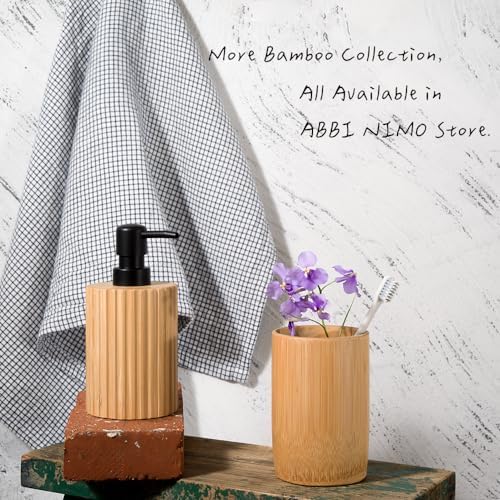 Ribbed Bamboo Soap Dispenser, Natural Finish Black Pump 2 Pack - Image 6