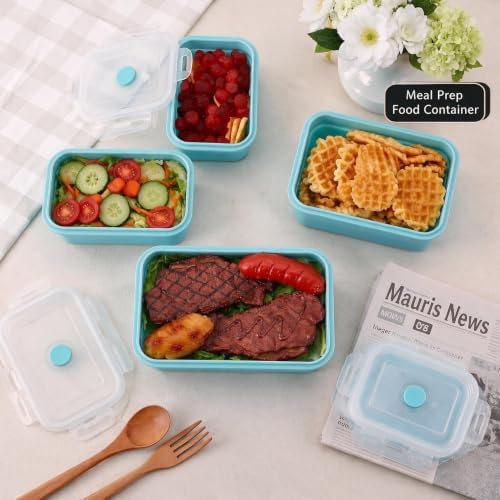 4Pcs Collapsible Food Storage Containers with Lid,Blue Square,4Size - Image 4