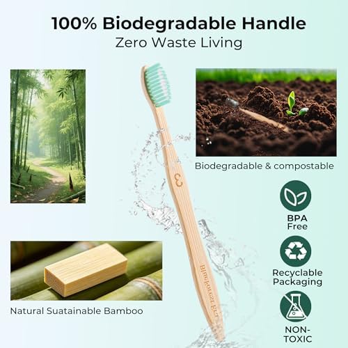 Bamboo Toothbrushes, Ultra Soft 0.12mm PBT Bristles 10 Pack - Image 4
