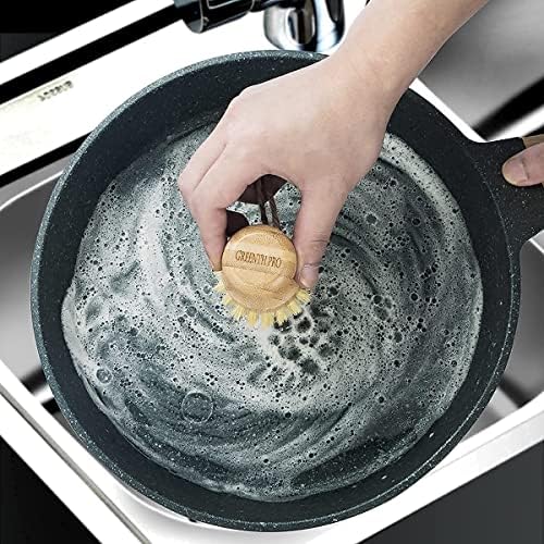 GREENTH PRO Bamboo Dish Brush-2 Pack Nature Sisal Scrubber Brush with Ceramics Holder-Wooden Brush for Pot,Dish and Vegetables - Image 6