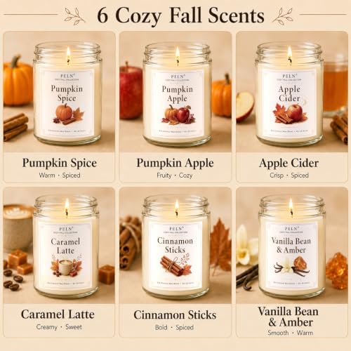PELN Fall Scented Candles, 6 Pack Soy Candles for Home, Autumn Gift Set - Image 3