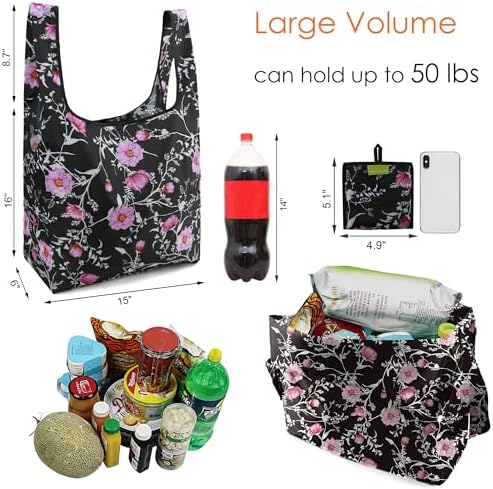 BeeGreen Floral Reusable Grocery Bags Bulk 6 Packs X-Large50LBS, Reusable Shopping Bags Foldable for Groceries, Vegetables, Fruits Bulk Tote Bags Washable For Women Men - Image 2