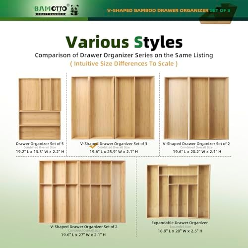 BAMOTTO CRAFTBAMBOO Large Long V-Shaped Bamboo Drawer Organizer Set of 3 - Image 7